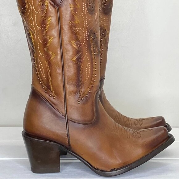 El Malcreado Women’s Brown Cowgirl Boots – Size 8 – High Block Heel Round Toe - Picture 1 of 8